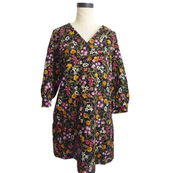 Zara Black Floral V Neck Shift Boho Dress M - Picture 1 of 6